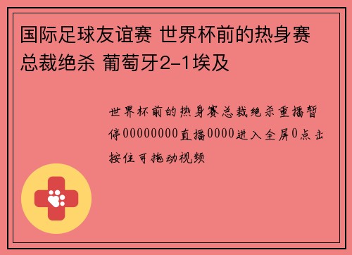 国际足球友谊赛 世界杯前的热身赛 总裁绝杀 葡萄牙2-1埃及